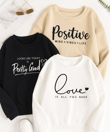 Positive Quote Sweatshirt Collection – Sand, Black & White | Graphic Crewneck Pullover | Inspirational Sweaters for Women & Men | XNOBIX