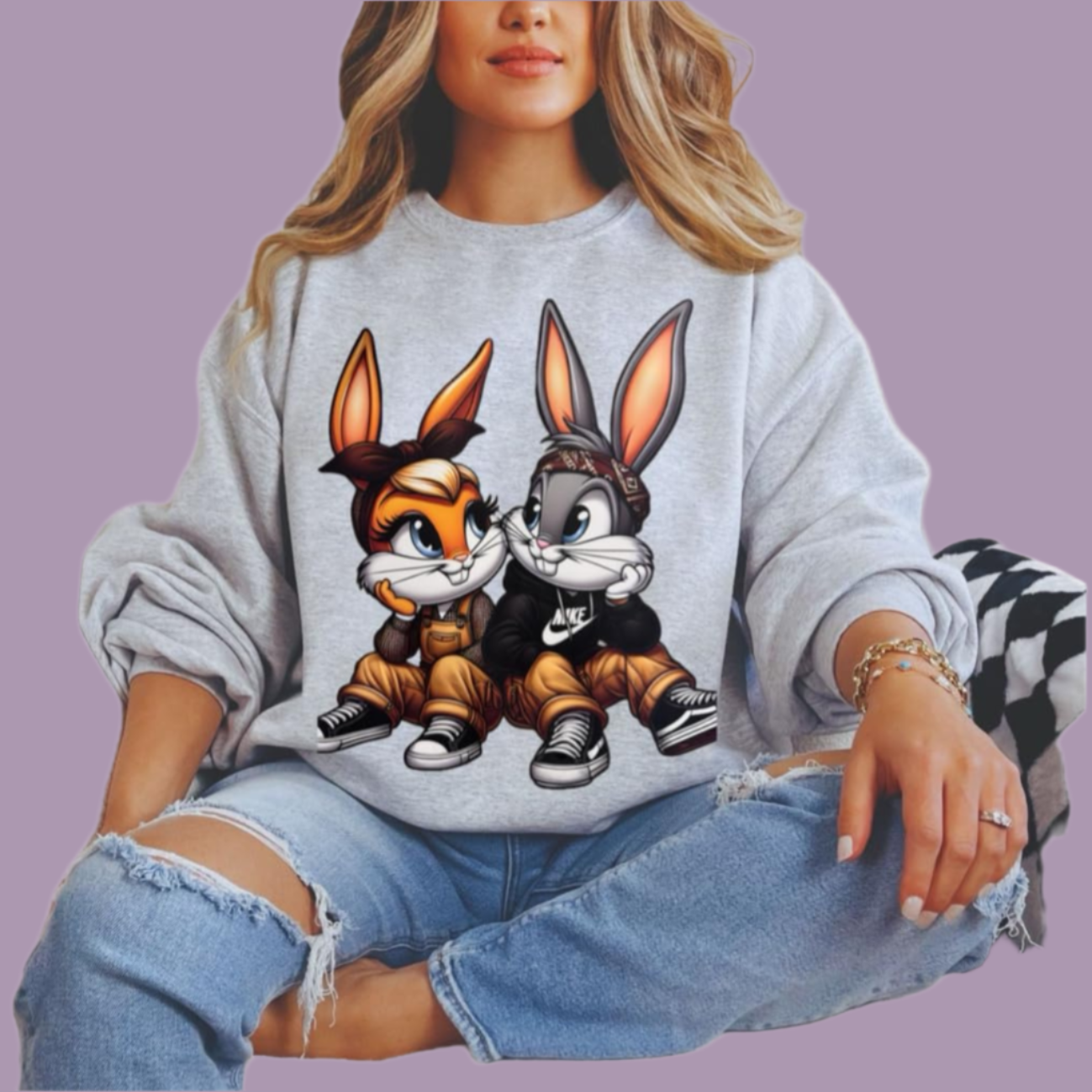 Hooded adult sweatshirt Iconic Romance Bugs His Bunny Babe A Tren