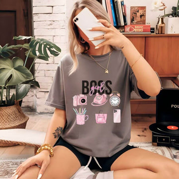 Stylish and empowering 'Boss Girl' T-shirt for women, grey available in multiple colors and sizes. Perfect for casual wear