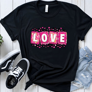 LOVE Graphic T-Shirt - Glitter Leopard Print Design - Women's Trendy Tee
