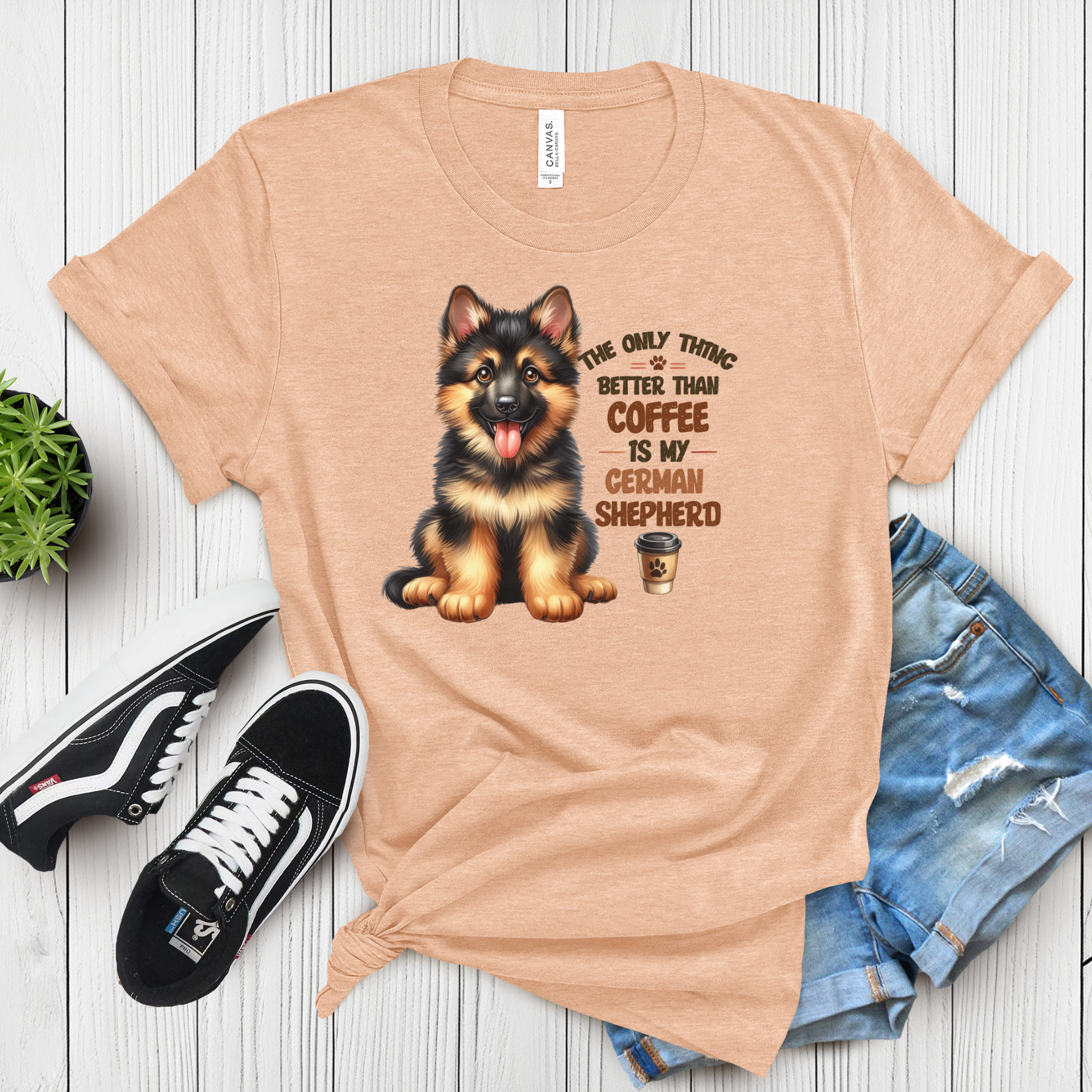 German Shepherd & Coffee T-Shirt – Perfect for Dog Lovers