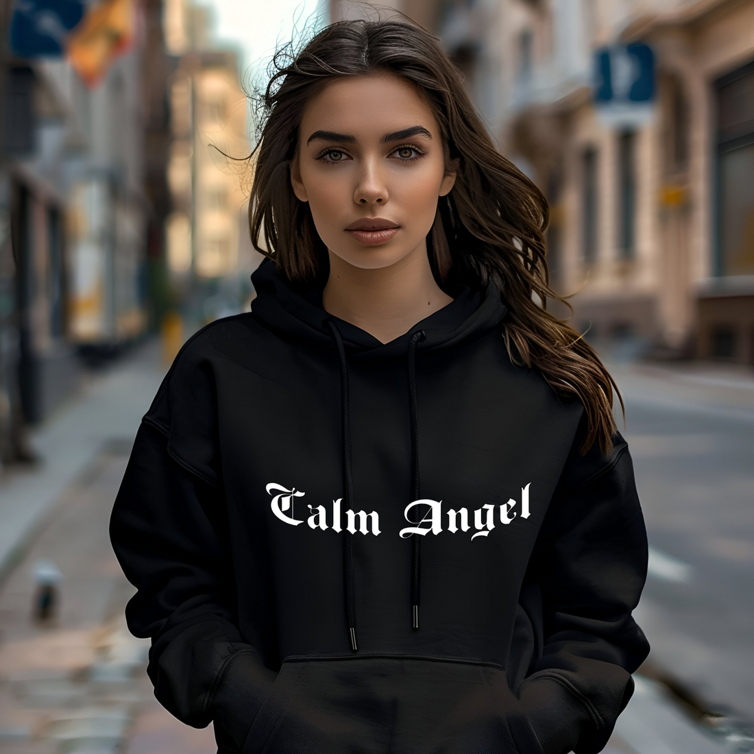 White Calm Down Hoodie by XNOBIX – Cozy, stylish oversized hoodie with a positive message, perfect for everyday comfort.