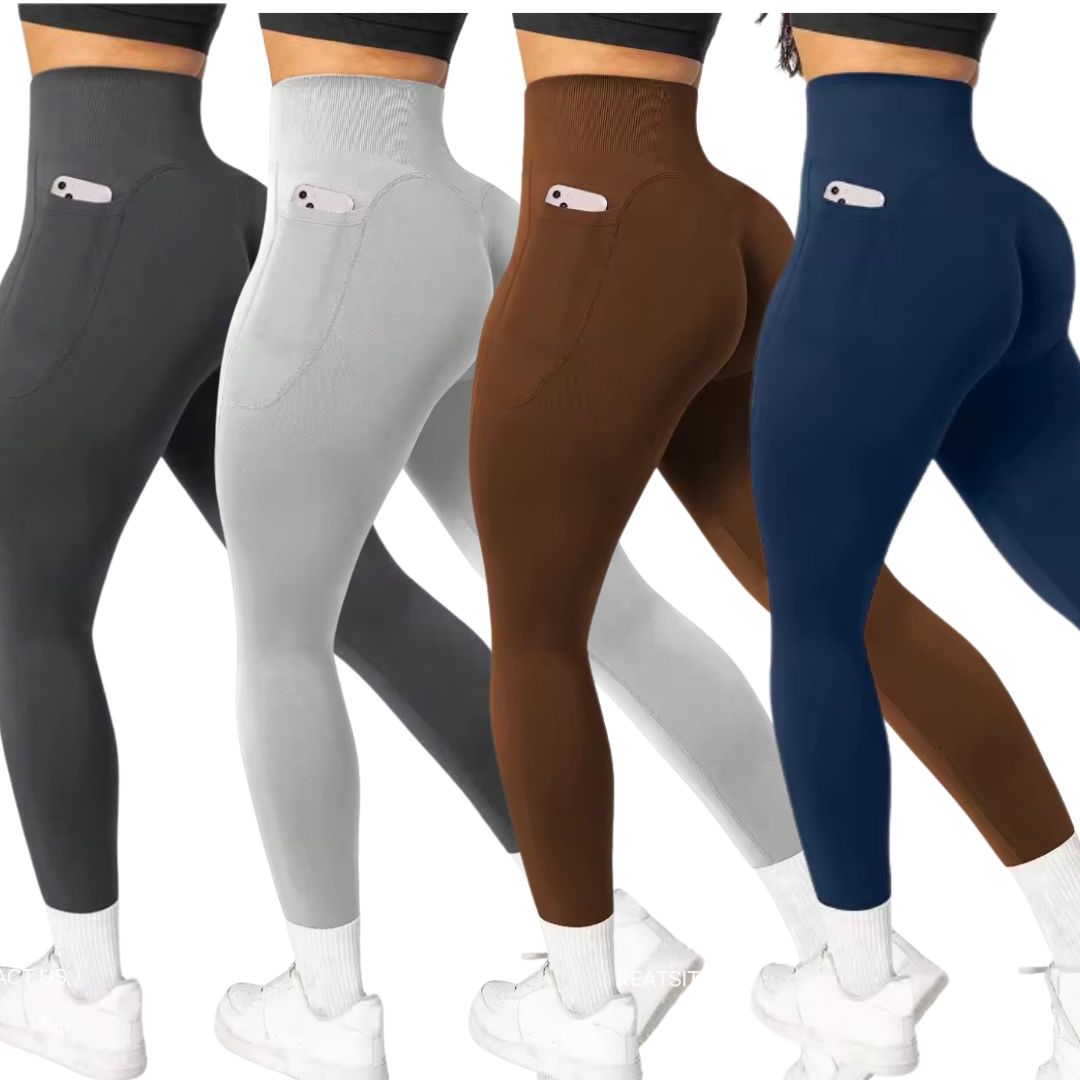 yoga pants , high waisted solid color wit pockets