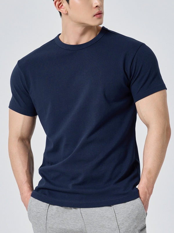 Men's Navy Blue Solid Color T-shirt – Comfortable cotton and spandex blend