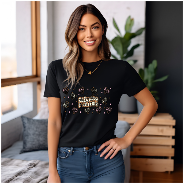 Xnobix Chic Cafecito & Chisme Short Sleeve Tee: For Effortless Casual Elegance"