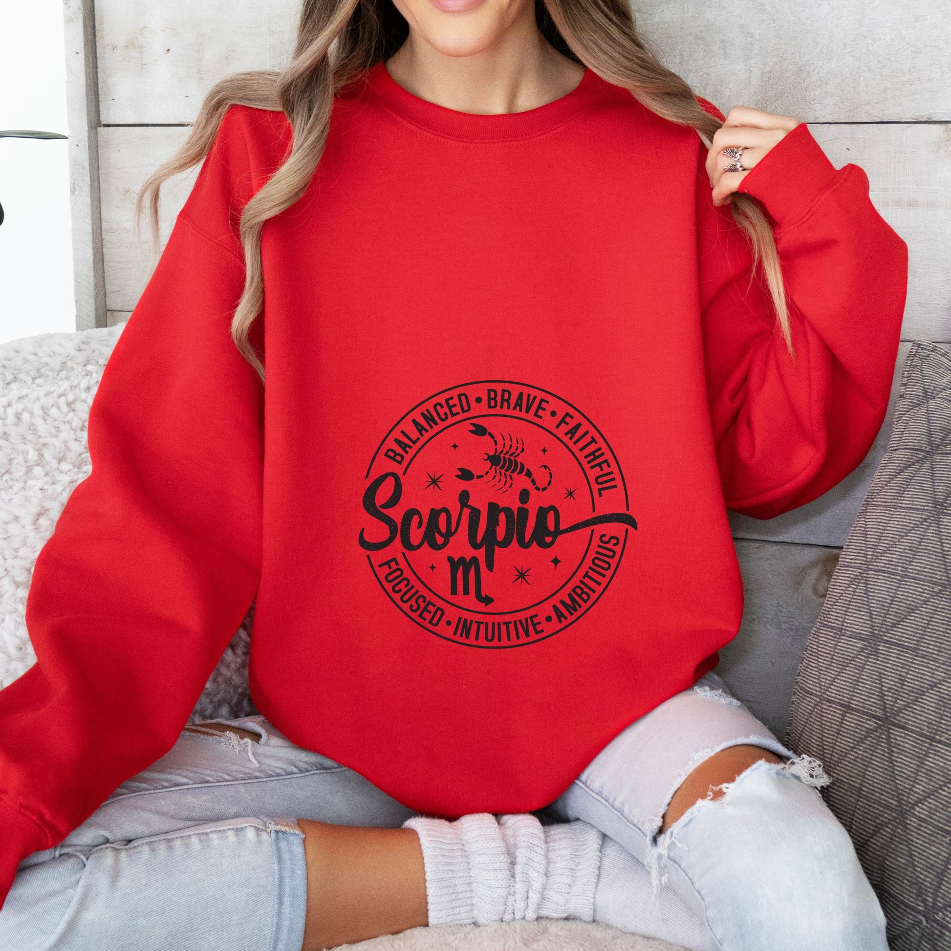 Bold Scorpio sweater with astrology design