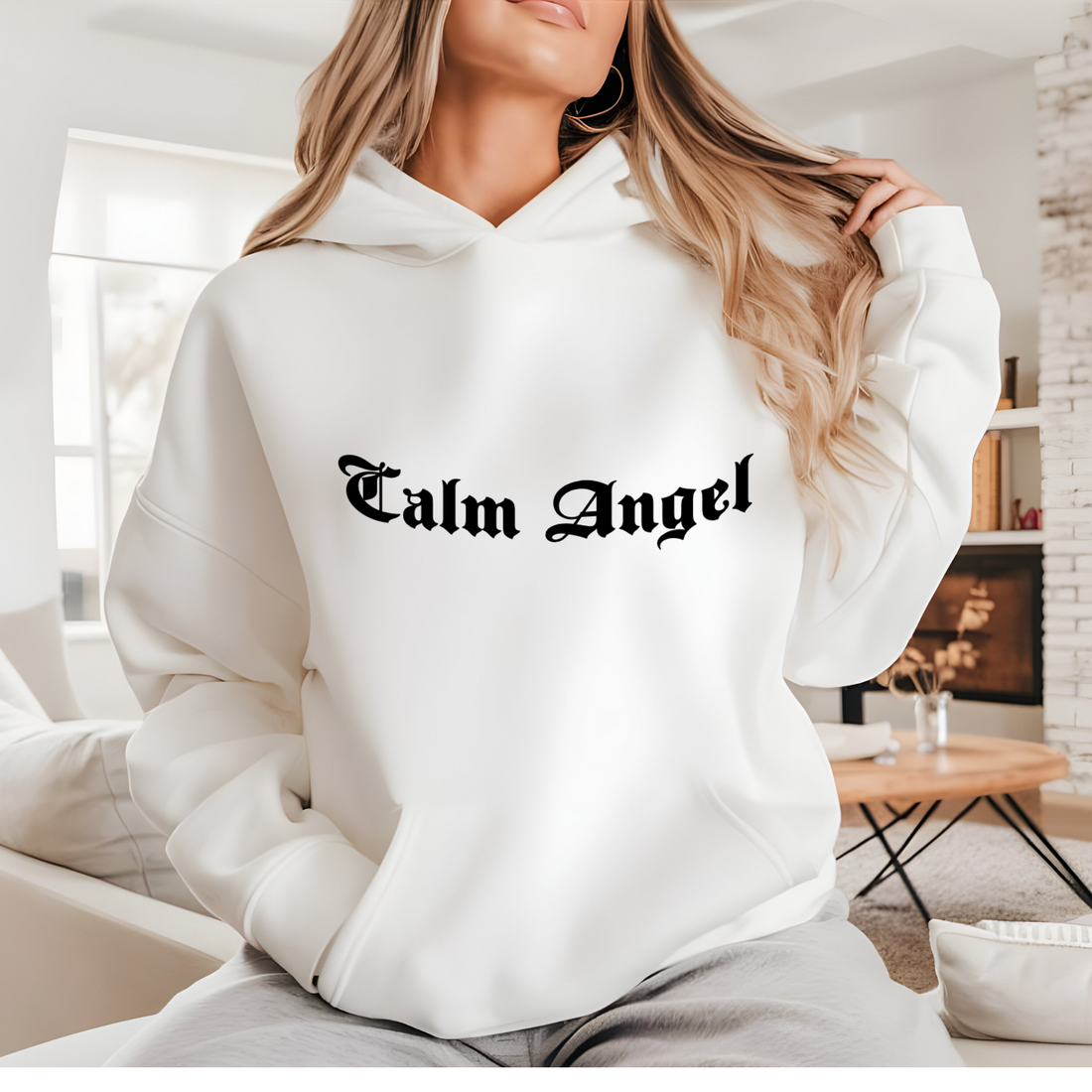 White Calm Down Hoodie by XNOBIX – Cozy, stylish oversized hoodie with a positive message, perfect for everyday comfort.